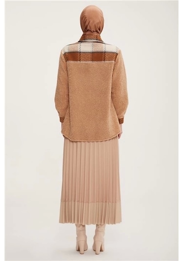 Armine Ekose Garnili Peluş Ceket 22k5005 Gri Camel