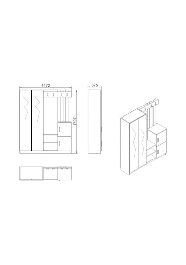 Robinhome Robin Home Benjamin Vestiyer Portmanto Ayakkabılık Çam-Gri