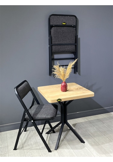 Mercan Safir 2 Kişilik Kare Mutfak Yemek Masası Takımı 2+1 Keten Gri 60 Cm Safir Gri 2'li