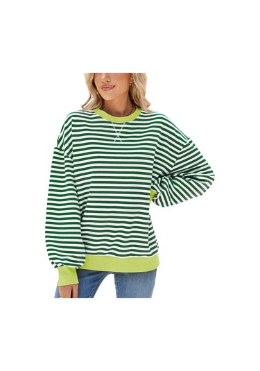Hnxc Kadın Modası Rahat Çizgili Baskılı Uzun Kollu O-boyun Kapşonlular Ve Sweatshirtler Yeşil&beyaz Yeşil - Beyaz Hnxc Kadın Modası Rahat Çizgili Baskılı Uzun Kollu O-boyun Kapşonlular Ve Sweatshirtler Yeşil&beyaz Yeşil - Beyaz