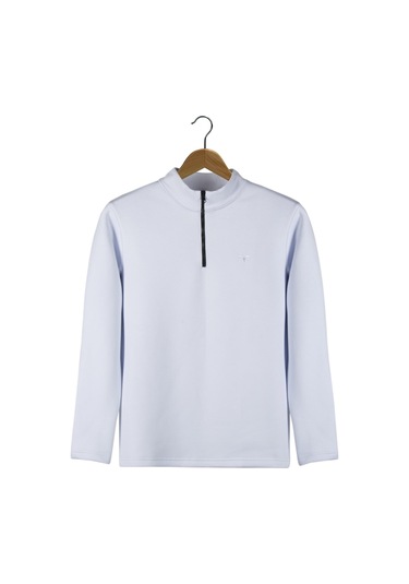 Erkek Beyaz Rahat Kalıp Yarım Fermuarlı Bato Yaka Basic Sweatshirt 21k-5200179-2 - Beyaz