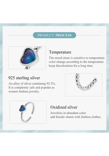 Wostu 925 Ayar Gümüş Duygu Taş Renk Değişimi Kalp Ayarlanabilir Yüzük Platin Kaplama Kadınlar İçin Parti Güzel Takı