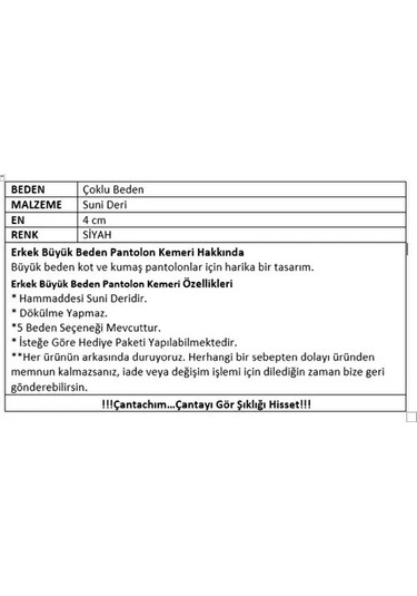 Erkek Kemer Büyük Beden Siyah Hakiki Deri