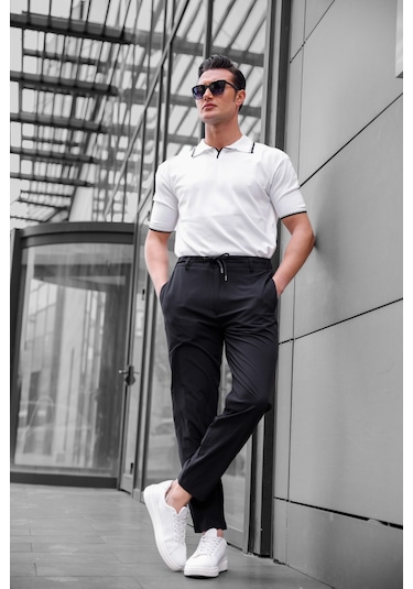 Jogger Paraşüt Kumaş Siyah Renk Erkek Pantolon-1767 Siyah