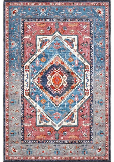 Cool Halı Beylerbeyi By 801 Mavi Renkli Oturma Odası Salon Halısı Makinede Yıkanabilir Şönil Halı