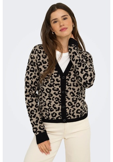 Only Kadın Onlleo V Yaka Desenli Örme Hırka 15349819 Siyah Siyah