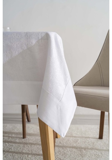 Damascus Beyaz Masa Örtüsü 160x220 Cm Beyaz