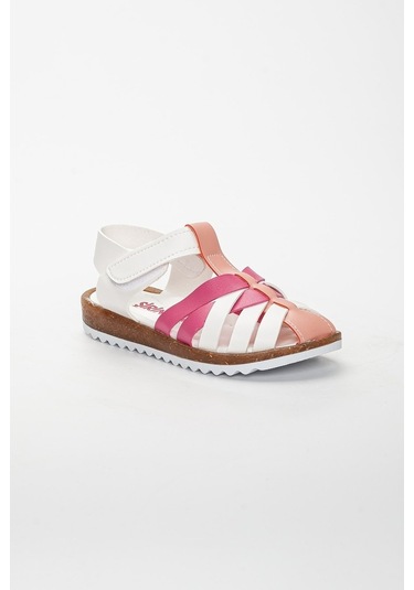 Şirin Bebe 01 Beyaz Pembe Kız Çocuk Sandalet Ayakkabı