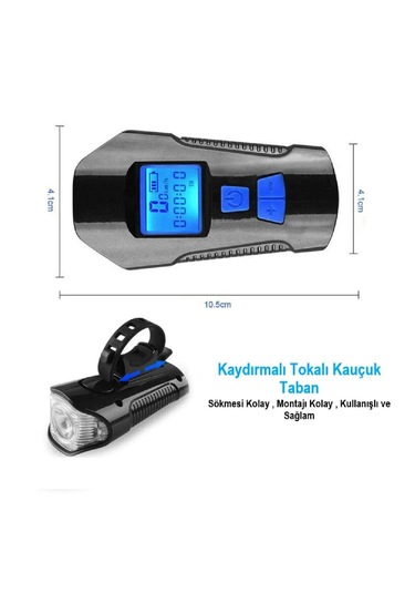 Bisiklet Lcd Hız Gösterge Şarjlı Led Işık 4 Mod Işık Korna 6 Mod