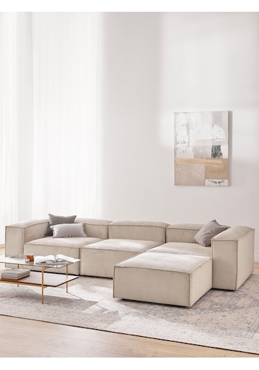 Most Mollis 4 Modül Köşe Koltuk 01 Fitilli Kırık Beyaz Kadife Kum