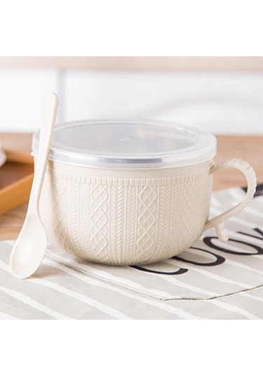 Kapaklı Erişte Kasesi Erişte Pirinç Çorbası Karikatür Çift Yalıtımlı Kase Mutfak Aletleri Ave Bej