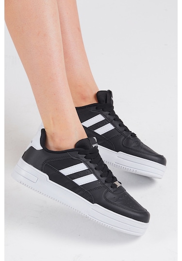 Tonny Black Unisex Siyah Beyaz Yanı Çizgili Bağcıklı Rahat Kalıp