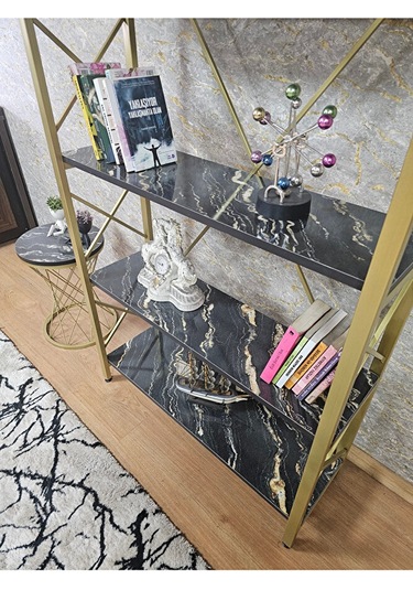 Gold Boyalı Kitaplık - 5 Raflı Suntalem Lüks Kitaplık Luanda Çok Renkli