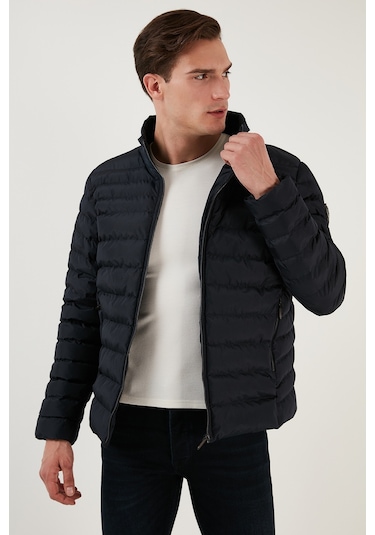 Buratti Dik Yaka Fermuarlı Cepli Slim Fit Şişme Erkek Mont 649002 Lacivert