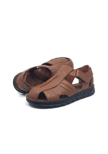 Taşpınar %100 Hakiki Deri Ortopedik Erkek Yazlık Rahat Terlik Sandalet 40-45 Taba