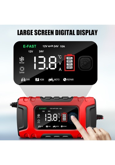 Ranyeek 7 Aşamalı Otomatik Akü Şarj Cihazı - Motosiklet & Araç Aküleri İçin, Sarı, Abd Şarjlı, Tk-600 Modeli