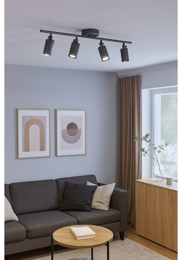 Spoti 4'lü Antrasit Renk Beyaz Işık Modern Tasarım Salon - Mutfak - Banyo Spot Ledli Sıralı Avize Antrasit