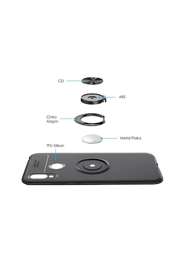 Huawei Y7 Prime 2019 Kılıf Yüzüklü Tam Korumalı Silikon Kapak