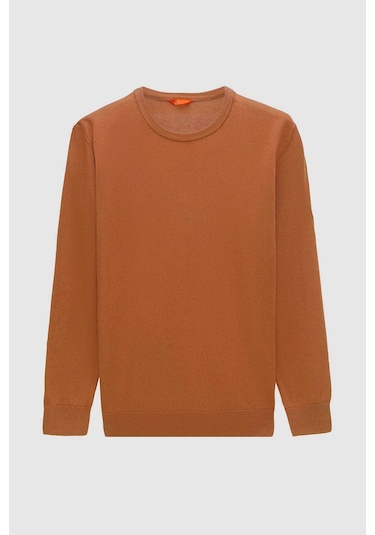 Regular Fit Camel Tüylenme Yapmayan Bisiklet Yaka Triko Kazak Camel