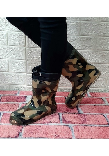 Çağrı Yeşil Kahve Kamuflaj İçi Yünlü Kar Yağmur Çizme 001