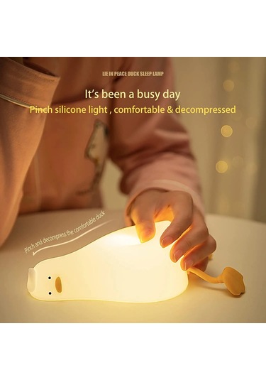 Yalan Düz Ördek Gece Lambası, Led Squishy Ördek Lamba, Sevimli Krem