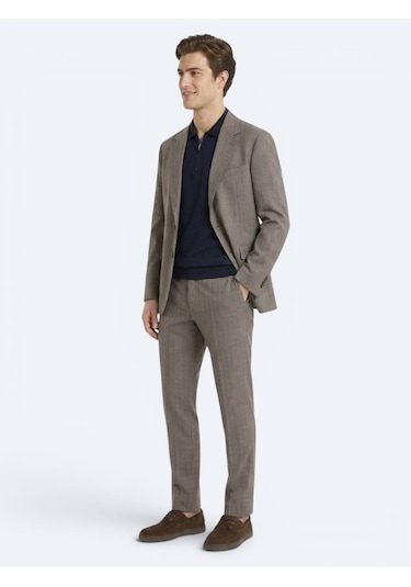 Kip Vizon Çizgili Modern Fit İpek Karışımlı Takım Elbise