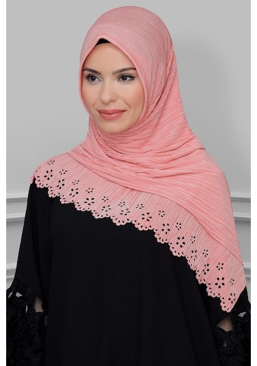 Pudra Pratik Hazır Geçmeli Tesettür Eşarp Fukuro Piliseli Çiçek D (545491328) Pudra
