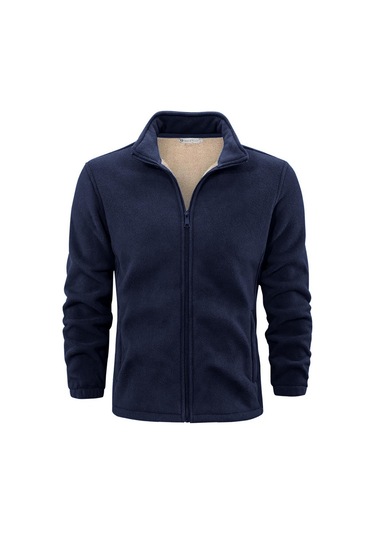 Ghassy Co. Erkek Ultra Isı Peluş Astarlı Cepli Tam Fermuarlı Polar Ceket Lacivert