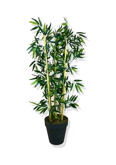 Cihan Çiçekçilik Yapay Yapraklı Bambu Ağacı 5 Bambu'lu 110 Cm Beyaz- Yeşil