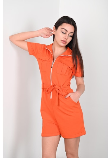Koza Butik Kemerli Fermuarlı Kısa Kollu Şortlu Tulum 9034 001
