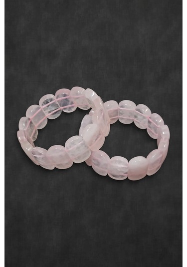 Geniş Taşlı Doğal Pembe Kuvars Bileklik 341-2 Açık Pembe
