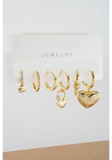 Kadın Vip Seri Zirkon Taşlı Karışık Figürlü 6'lı Küpe Seti Zrk0015 - Altın