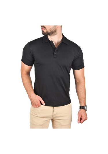 Deepsea Erkek Siyah Slim Fit Polo Yaka Tişört Dar Kesim Likralı Yakalı Tişört 2501215 Siyah