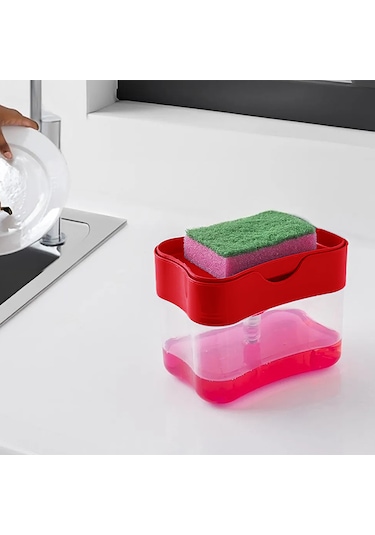 Porsima ORG-98 Deterjan Hazneli Pompalı Süngermatik Sıvı Sabunluk Kırmızı