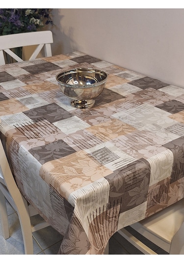 Elyaflı Pvc Muşamba - Desenli Silinebilir Masa Örtüsü Yeşil Fnt1246 Kahverengi