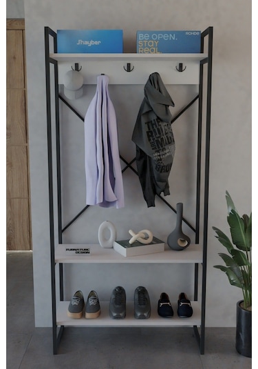 Echo Vestiyer Askılık Portmanto Ayakkabılık Çok Amaçlı Vestiyer Beyaz