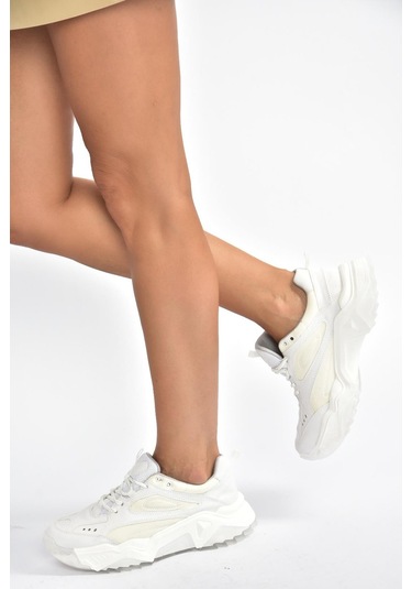 Fox Shoes V312611809 Beyaz Kalın Tabanlı Spor Ayakkabı Sneakers Beyaz-suni Deri