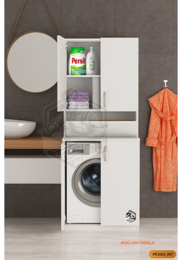 Tamamı Mdf 5 Kapaklı Çamaşır Makinesi Dolabı Banyo Dolabı