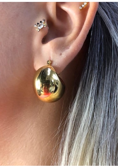 Vog Yarım Ay Balon Bombeli Tasarım Sevgiliye,eşe,anneye,arkadaşa Hediye Çelik Küpe Sarı