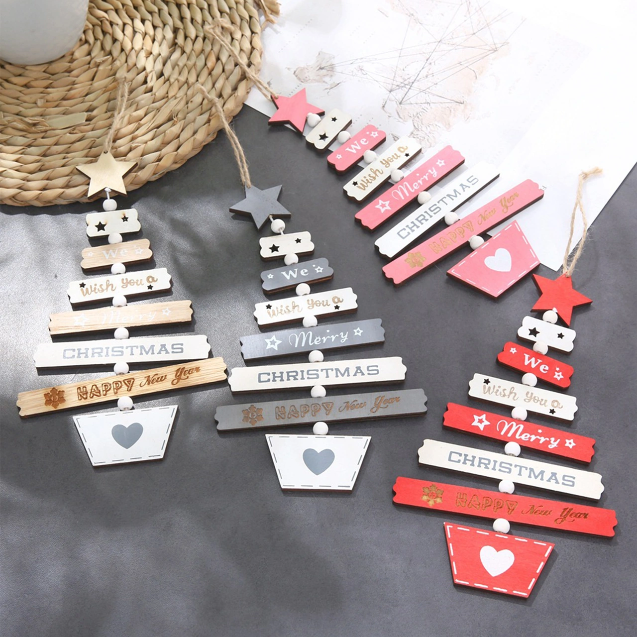 Youmex Ahşap Renkli Delikli Noel Ağaç Örgüsü Süsleri - Ev, Restoran Noel Dekorasyonu 19-093 Kahverengi