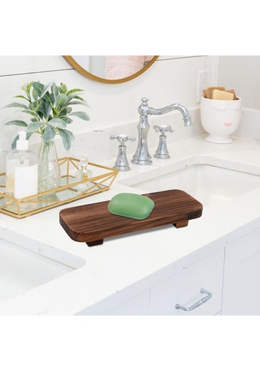 Suntek Ahşap Ayaklı Stand Tezgah Sabunluk Standı Rustik Tepsi Kahverengi