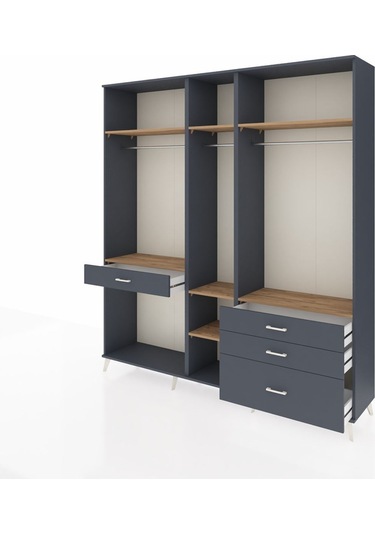 Hyperion Dolap 7 Raflı 4 Çekmeceli 3 Askılı 220x44x243 Antrasit-çam/antrasit Atlas Çam/antrasıt