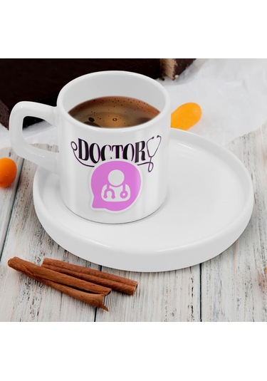 Bk Gift Kişiye Özel Sunum Tabaklı Doktor Tasarımlı Kahve Fincanı-4, Sevgiliye Hediye, Arkadaşa Hediye, Doktorlara Hediye Kobitmeyen137789 Bk Gift