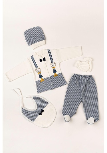 Papyonlu Ayıcıklı 5 Parça Lüks Erkek Askı Detaylı Hastane Çıkışı Zıbın Set