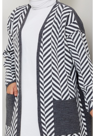 Çizgi Detaylı Triko Hırka 1604 - Antrasit Antrasit