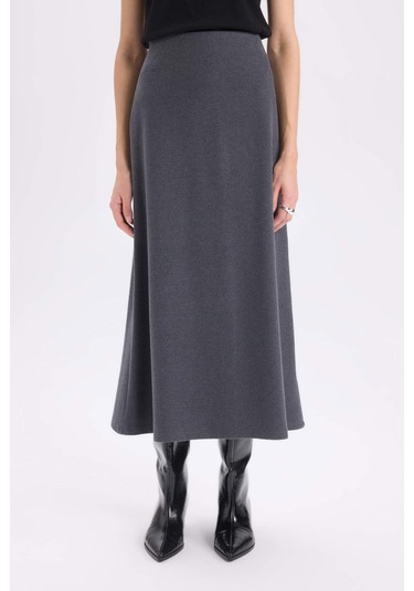 DeFacto A Kesim Esnek Belli Basic Düz Normal Bel Maxi Etek D5407AX24AUAR104 Antrasit