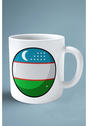 Özbekistan Bayrak Baskılı Kupa Bardak Çift Taraflı Kişiye Özel Model 1 Çok Renkli