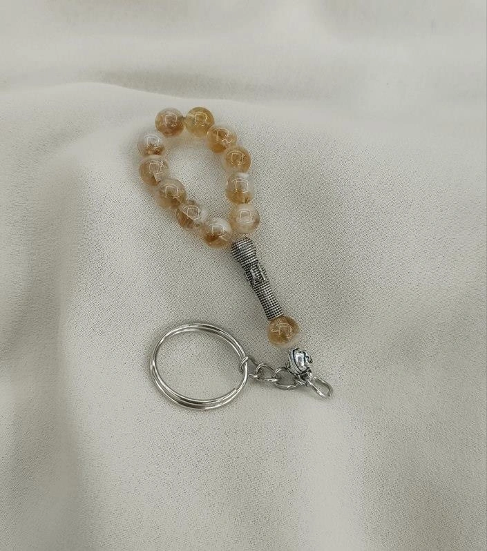 Tesbih Anahtarlık 11 Li 08 Mm Doğal Taş Sitrin Mini Tesbih