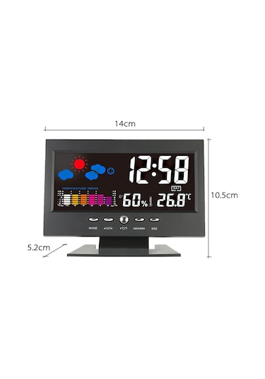 Gajeena Sıcaklık Nem Ölçer Hava Tahmini Saati, Renkli Ekran, Sesli Kontrol Işıklı, Usb Kablolu, Pil Yok Abs, Siyah