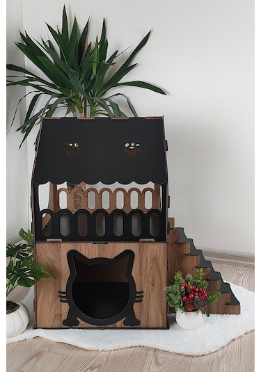Mabel Kedi Evi Teraslı Dekoratif Kedi Evi